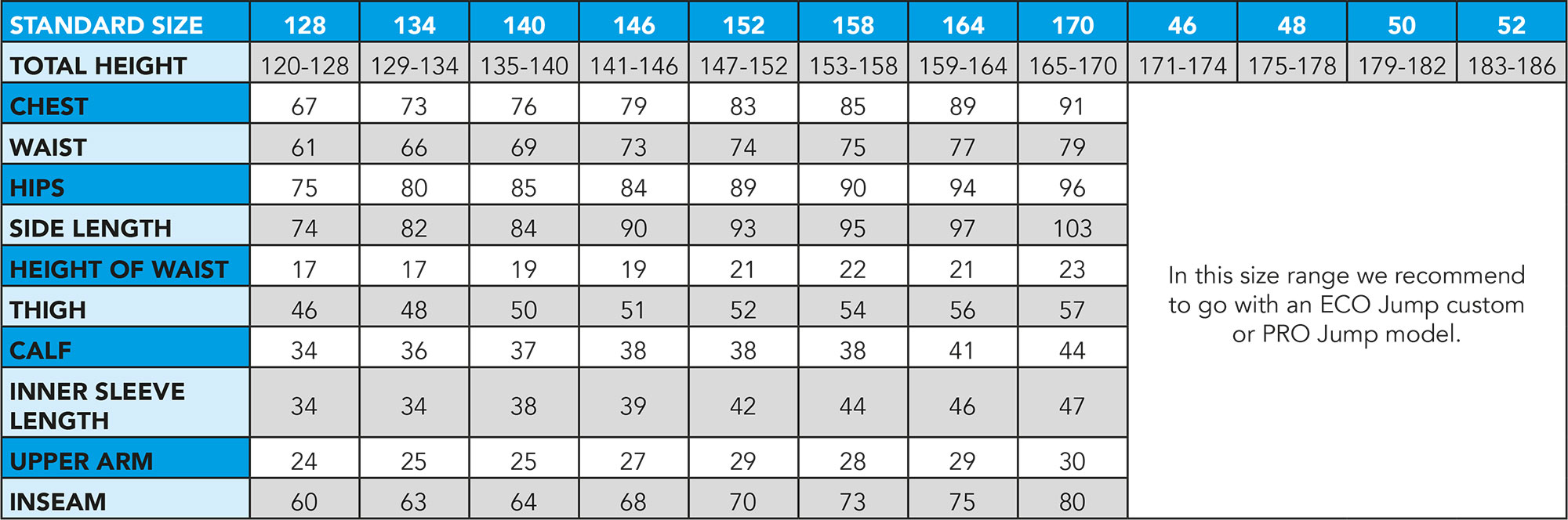 Download size chart as PDF